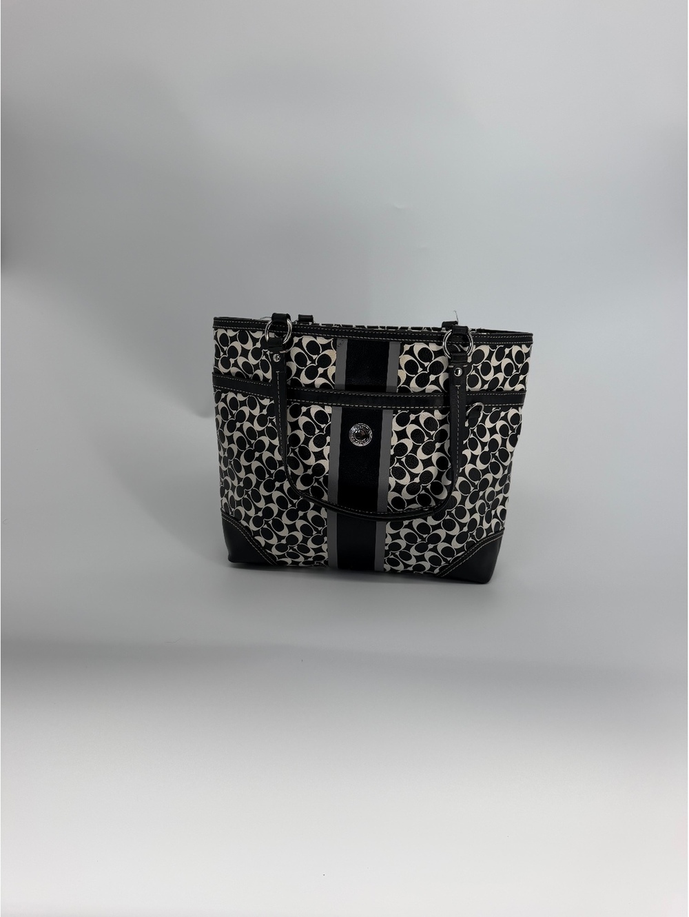 Coach Signature Tote Chelsea Bag with Black Leather Trim F15137